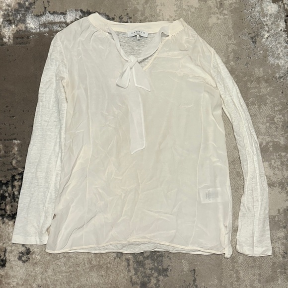 Sandro (US 2) Womens Seiren Silk Linen Tie Blouse Parisian Style s Cream - Picture 2 of 8